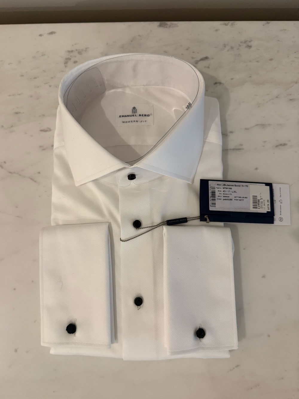 Emanuel Berg White Dress Shirt with Black Contrast Buttons
